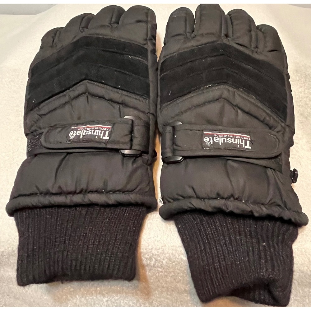 Thinsulate Vintage Black Ski Gloves L/XL Suede Leather Grip Thermal Insulated